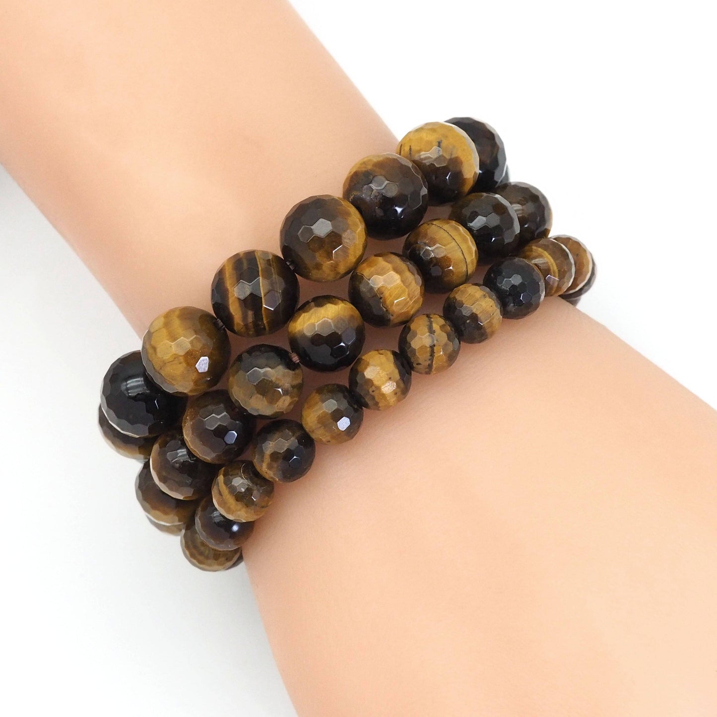 Yellow Tiger Eye Round Faceted Stretchy Bracelet, Sku#EF396