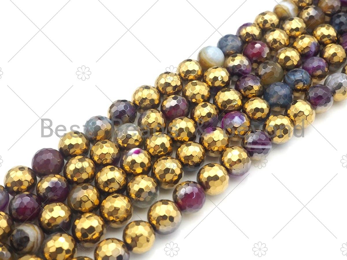 Half Gold Plated Mixed Color Agate Beads, UA136