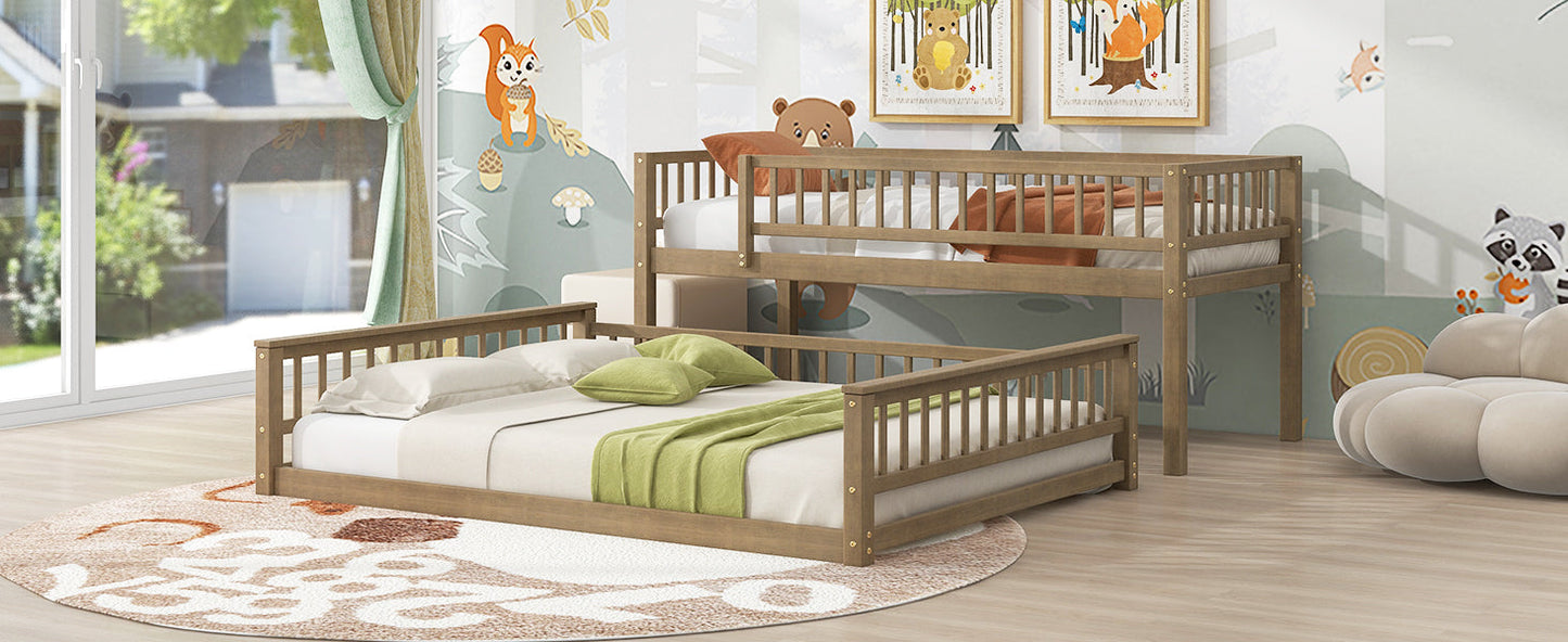 Twin XL Over Queen Bunk Bed with Ladder and Guardrails