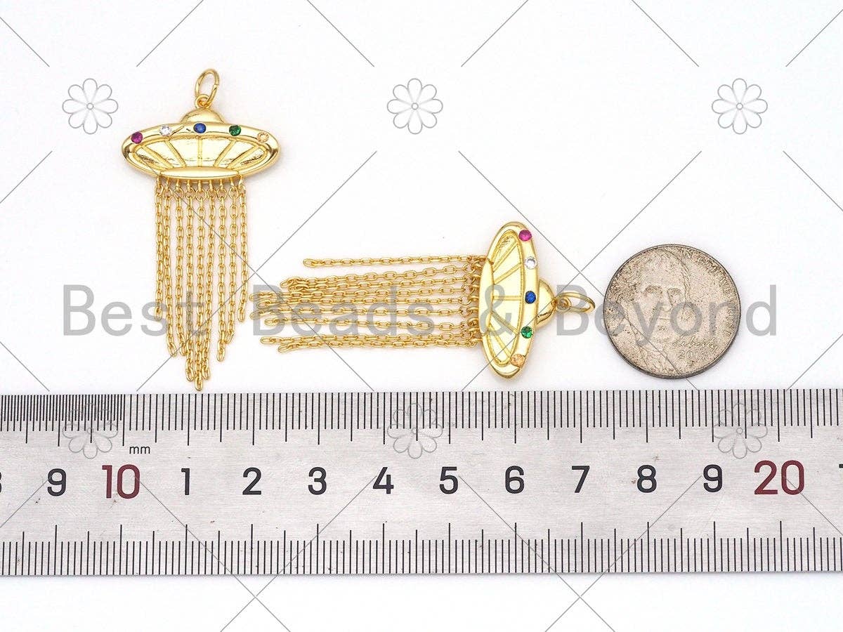 Colorful CZ Micro Pave UFO Shape Pendant,18K Gold Filled UFO Charm, Necklace Bracelet Charm Pendant, 57x25mm,Sku#Z1397