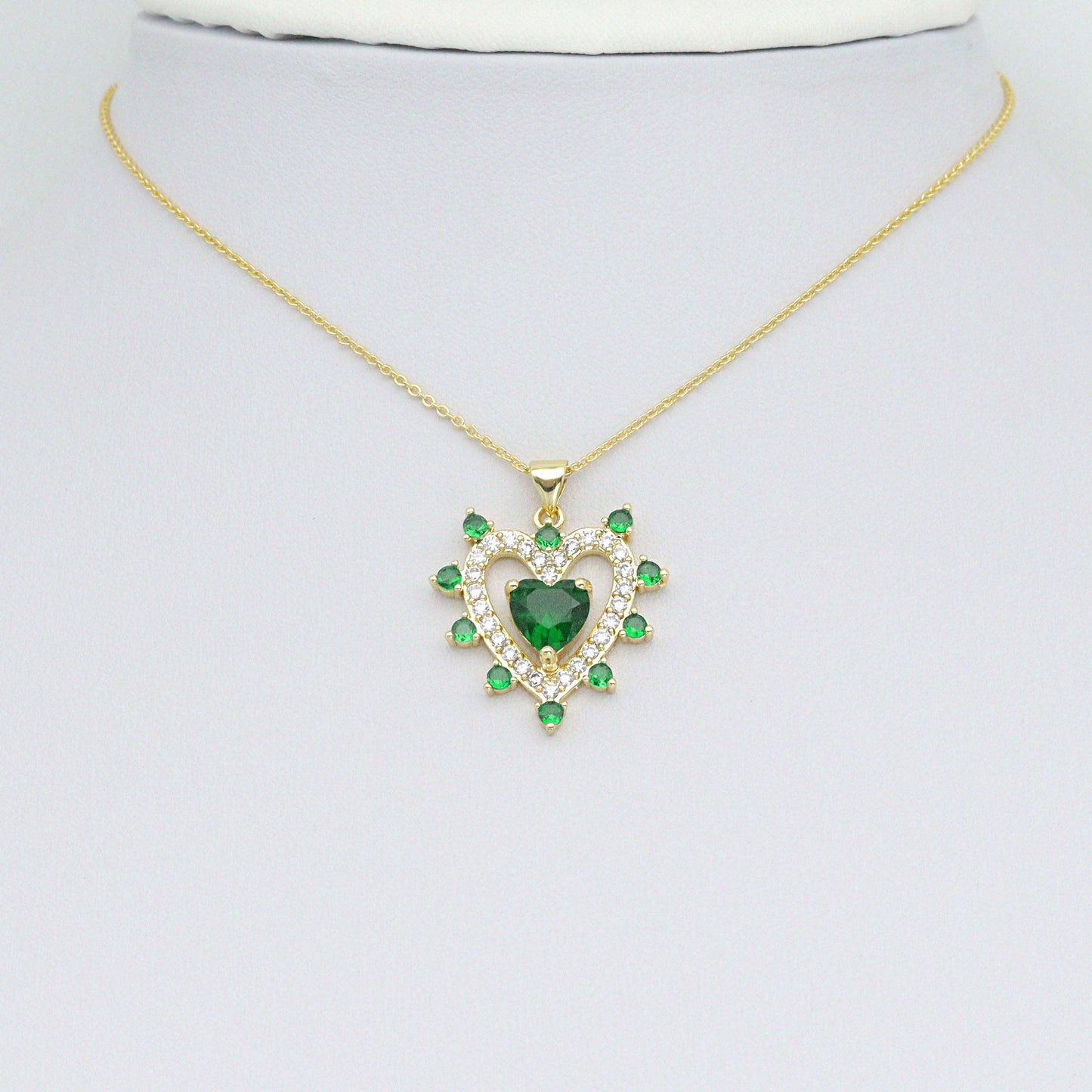 Green CZ Spike Heart Charm Pendant, Sku#LK1088