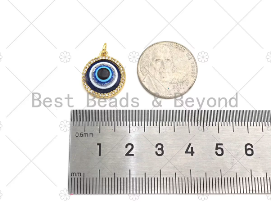 CZ Micro Pave Cobalt Enamel Evil Eye Shape Pendan ,18K Gold Evil eye Charm, Necklace Bracelet Charm Pendant, 18x15mm, Sku#Z1337