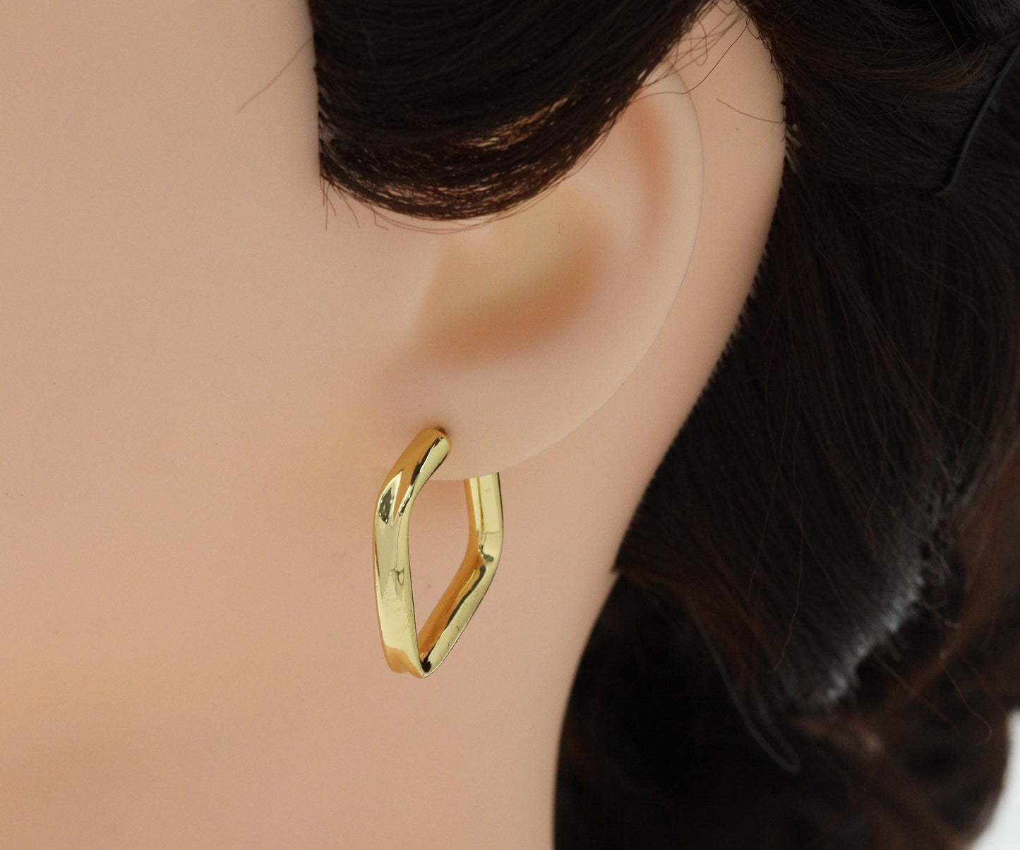 Gold Square Huggie Earrings, Sku#J345