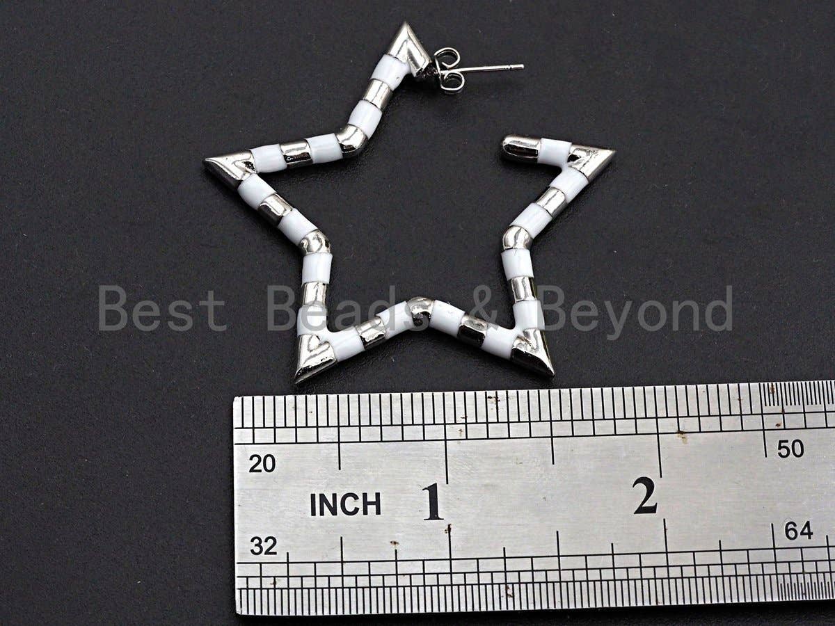 Enamel CZ Five Point Star Shape Stud Earring, Sku#J136