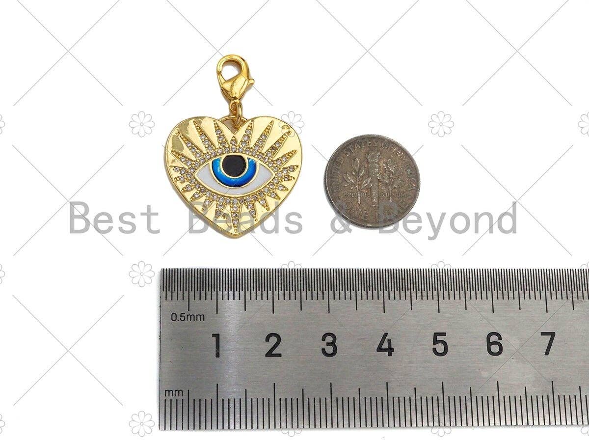 CZ Micro Pave 18k Gold Enamel Evil Eye On Heart Shape Pendan