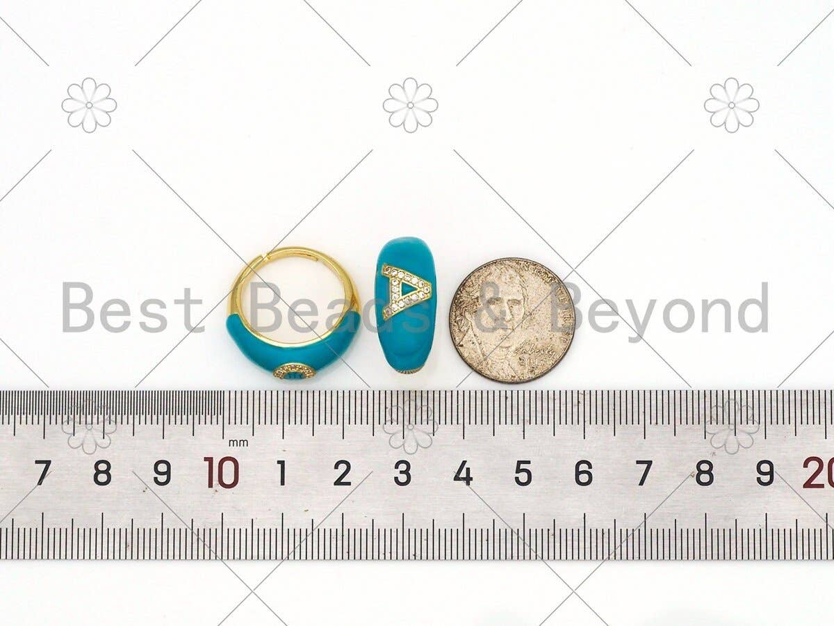 CZ Turquoise Enamel Alphabet Adjustable Ring, Sku#O74