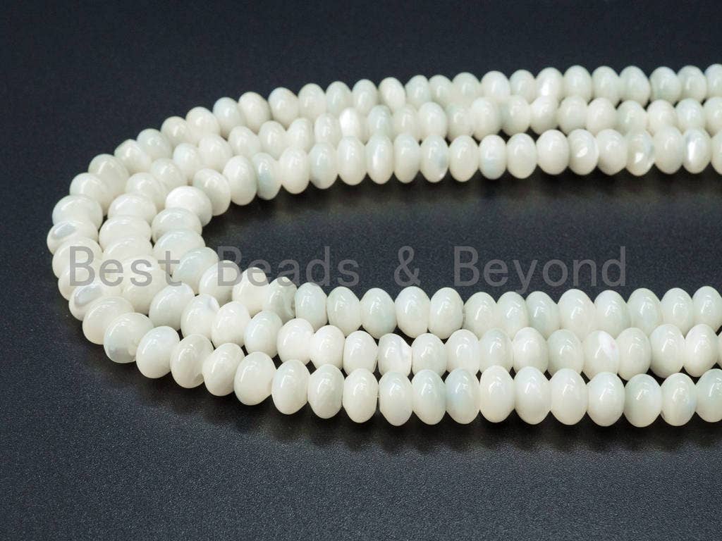 3x4mm/4x6mm/5x8mm High Quality White Mother of Pearl, Mop Shell, White Shell, Rondelle Smooth Gemstone Beads, 15inch strand, SKU#T4
