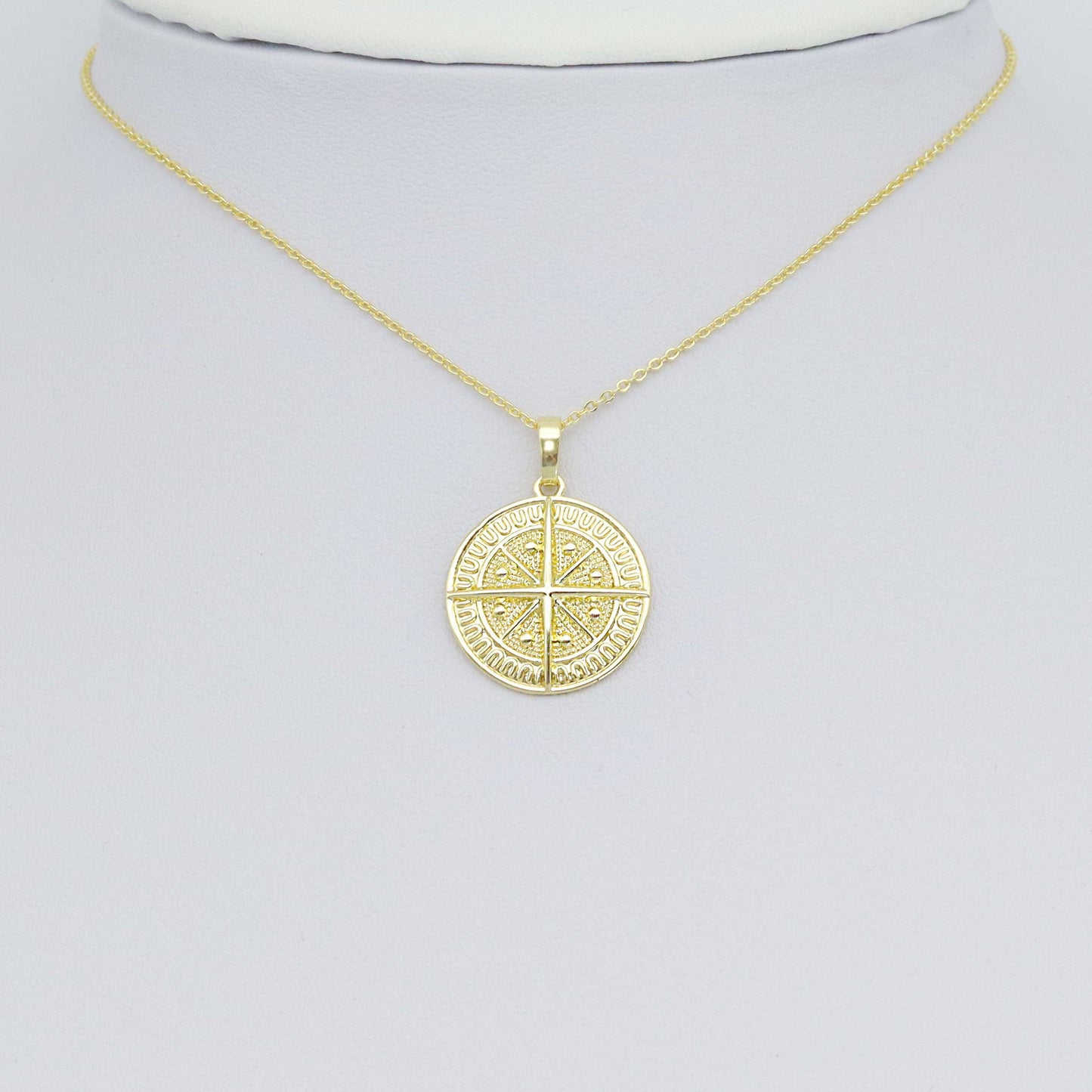 Gold North Star Compass Coin Charm Pendant, Sku#LK1023