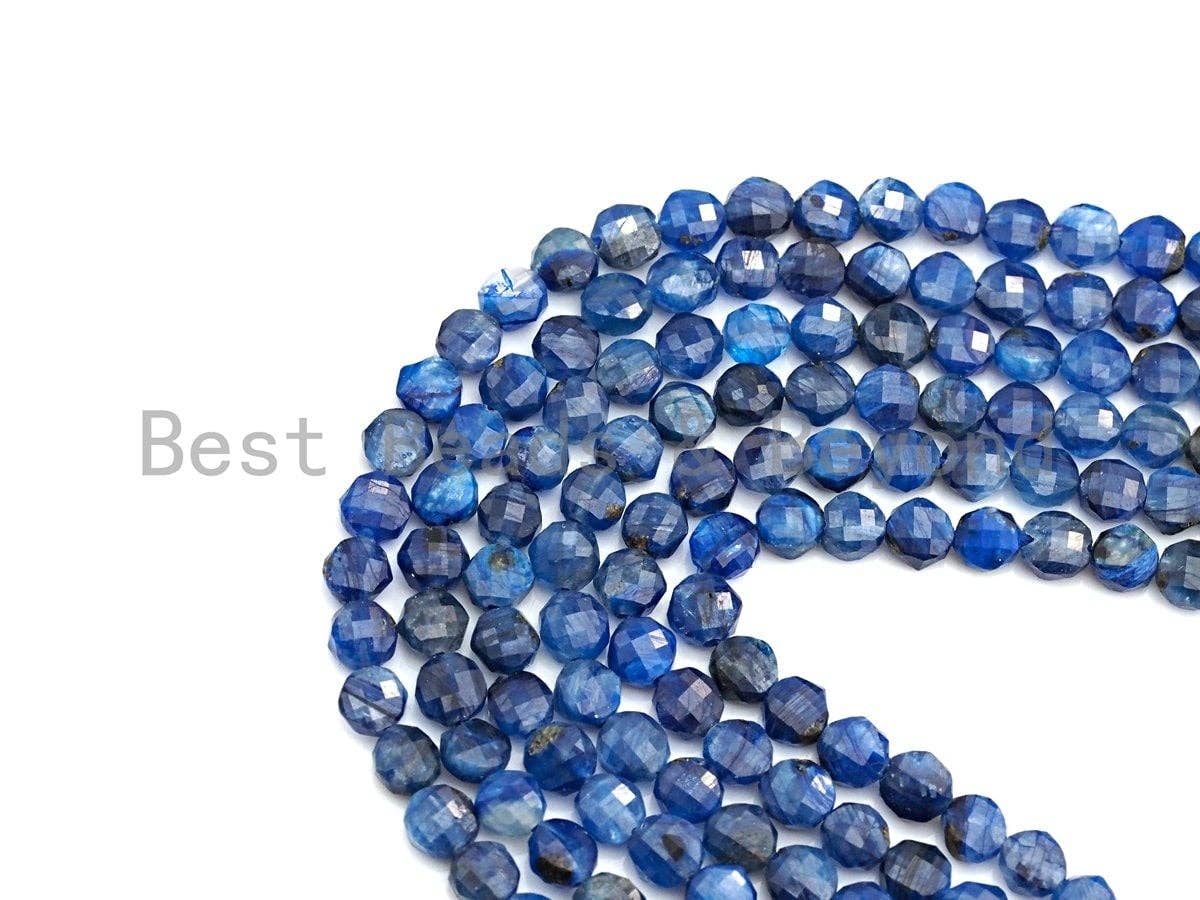 4mm High Quality Checkboard cut Kyanite Coin Shape Beads, Natural Hyanite Beads, 15.5" Full Stand, sku#U790