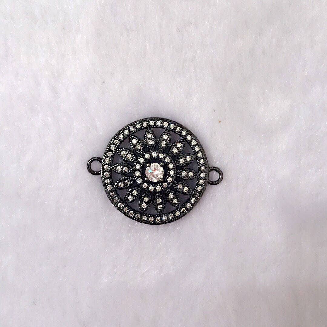 CZ Micro Pave Round Filigree flower Connector, 21x27mm,sku#A38