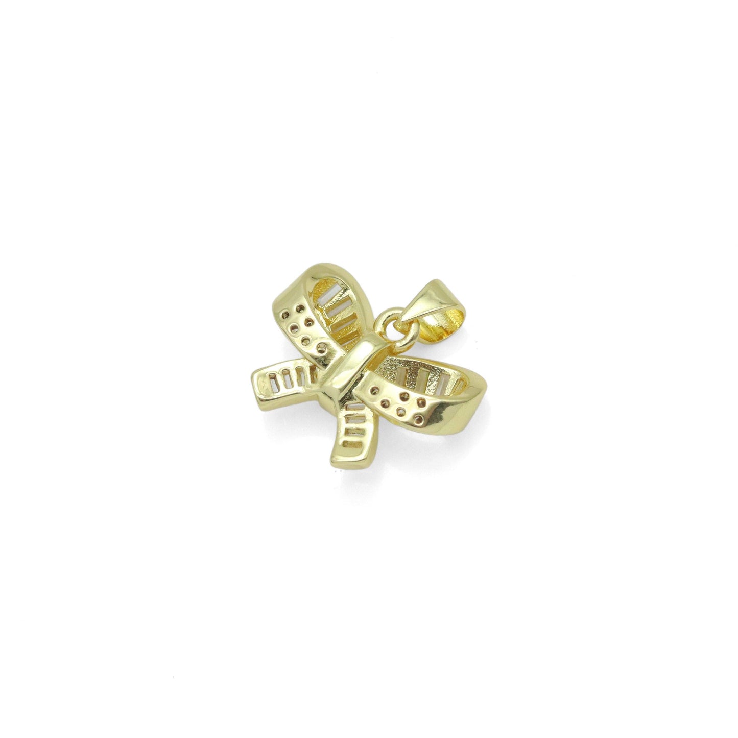 Clear Baguette CZ Gold Bowknot Charm Pendant, Sku#LK971