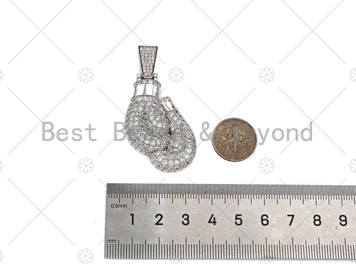 CZ Micro Pave 3D Boxing Gloves Shape Pendant/Charm,Cubic Zirconia Charm, Necklace Bracelet Charm Pendant,24x43mm, Sku#L507