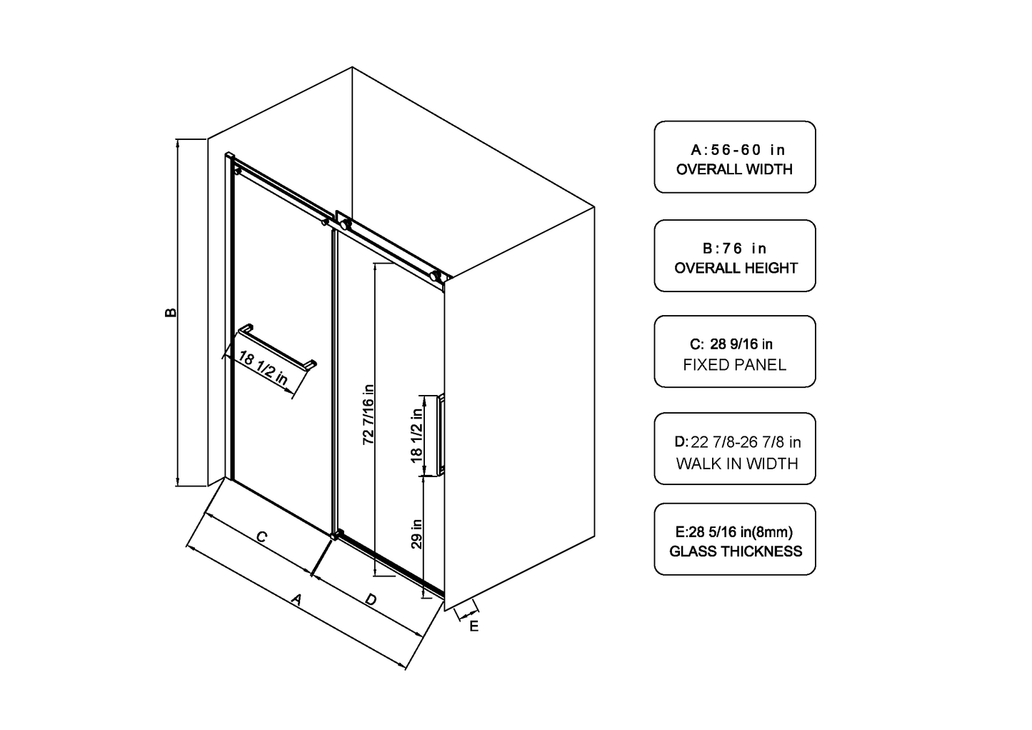 S-RM6076TB Sliding Shower Door