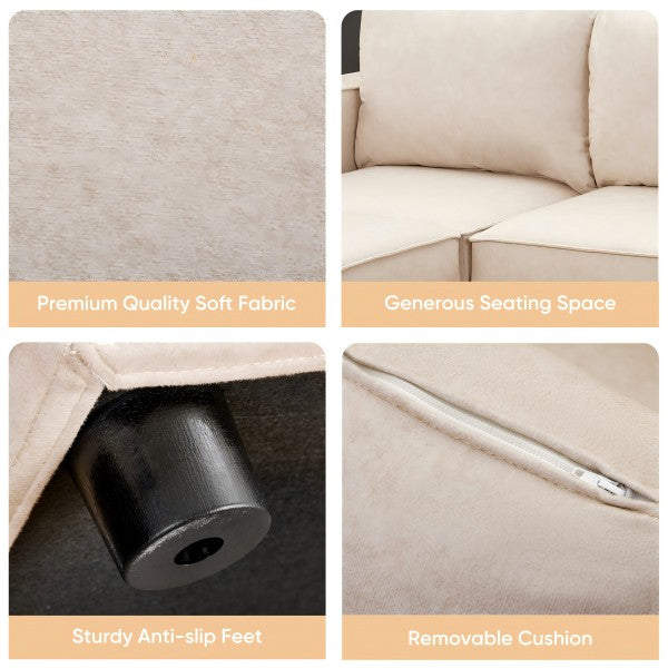 Ainfox L Shaped Storage Module Sofa Four Seats Adjust Armrest Beige