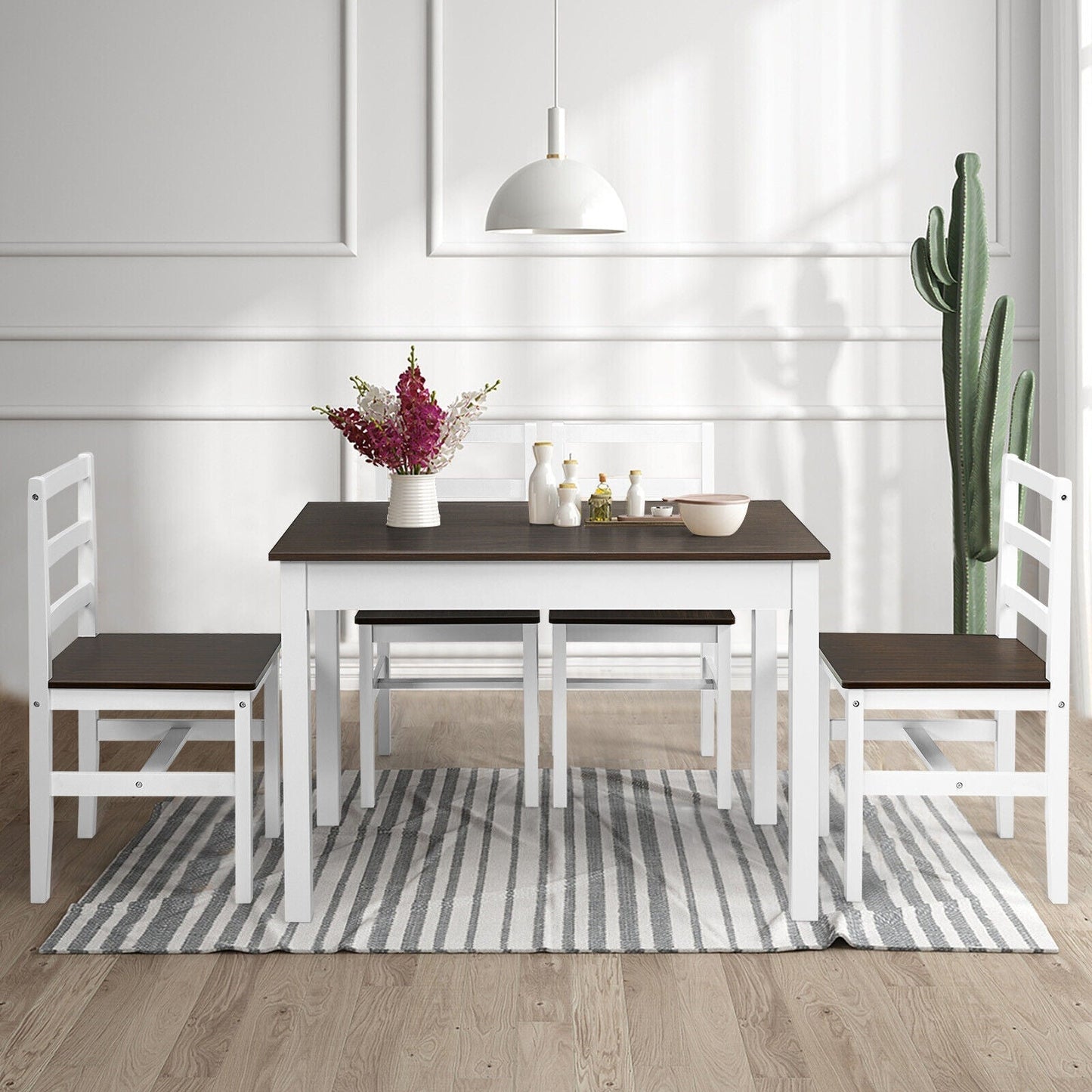 5 Pieces Solid Wood Compact Kitchen Dining Set-Walnut