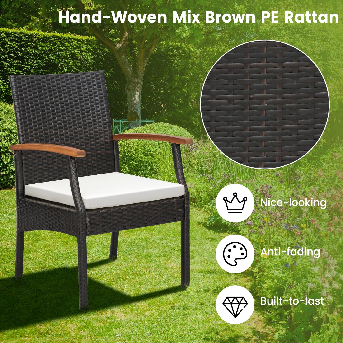 5 Pieces Patio Wicker Chair and Dining Table Set with 2 Inch Umbrella Hole