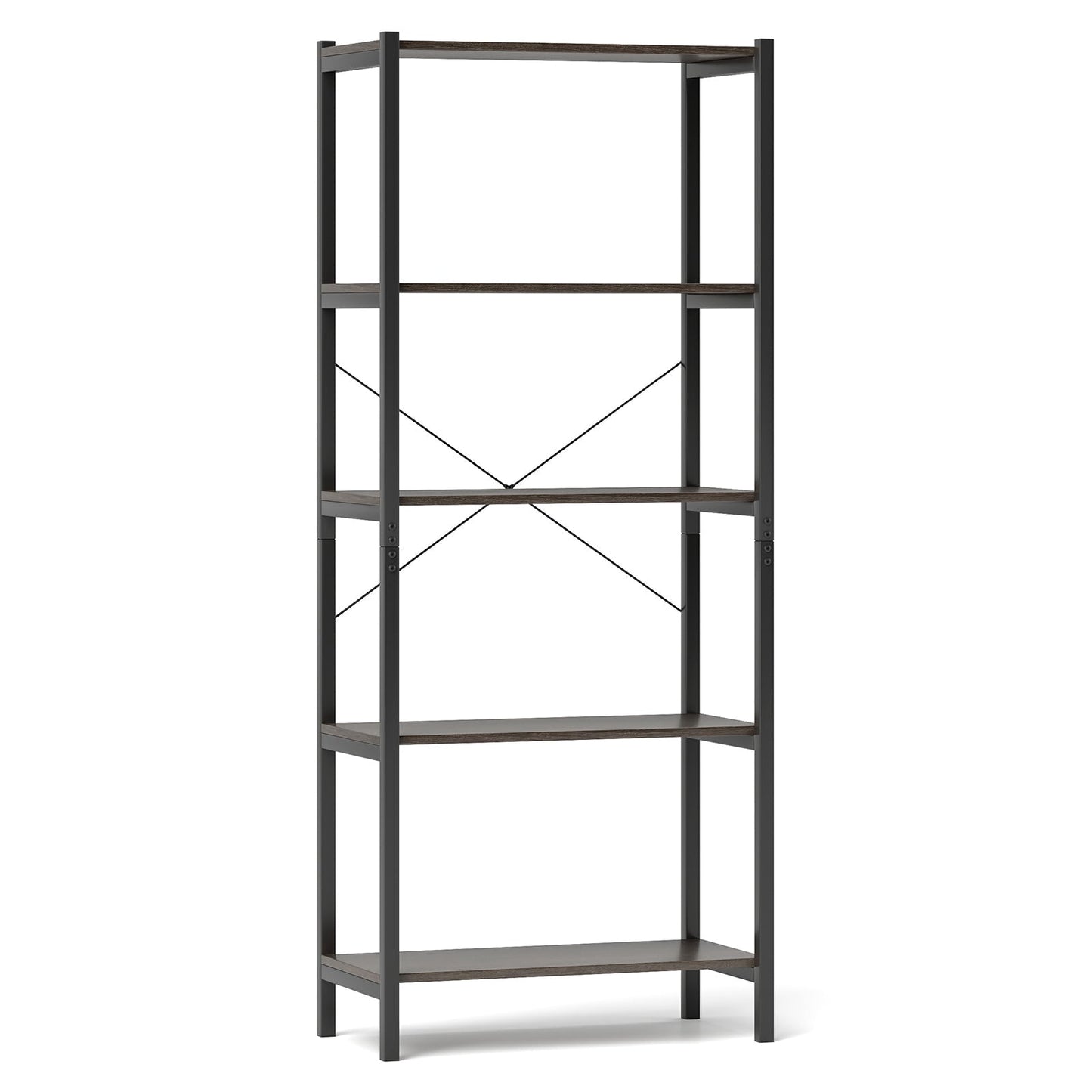 5-Tier Industrial Bookshelf Display Storage Rack with Metal Frame