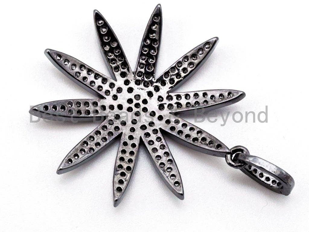 Dual Color CZ Micro Pave Flower Pendant, Flower Shaped Pave Pendant, Gold/Rose Gold/Silver/Gunmetal plated, 39x30mm, Sku#F214