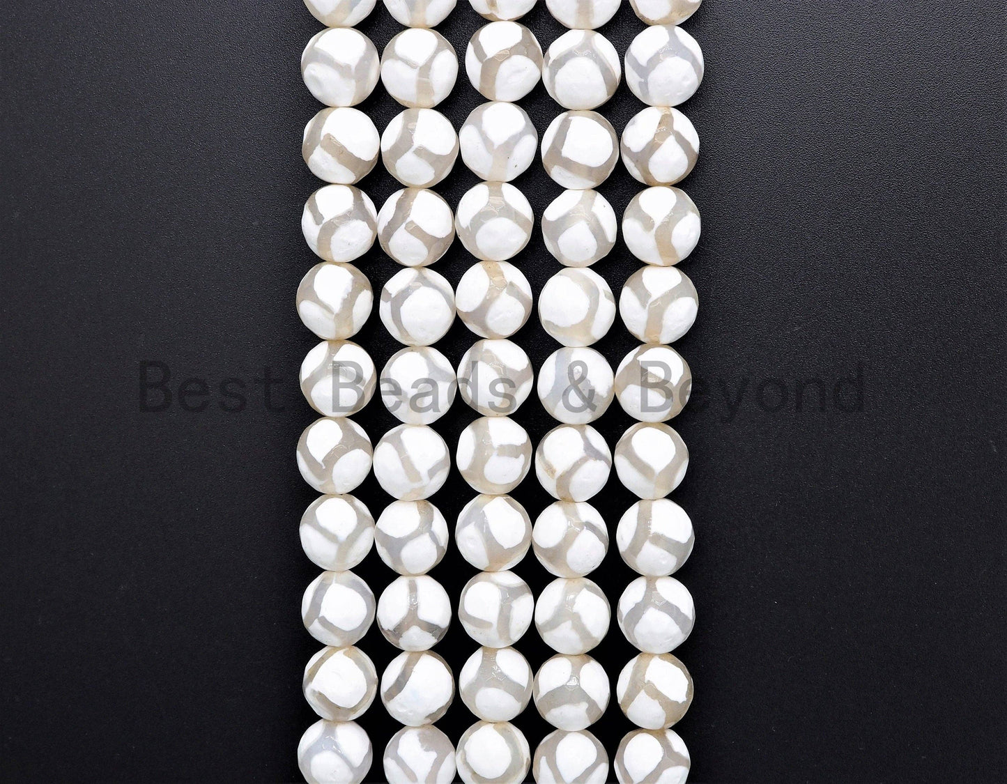 Quality Dzi White Agate beads, Round Faceted with Football line Beads, 6mm/8mm/10mm/12mm, Tibetan Agate,15.5inch strand, SKU#U403