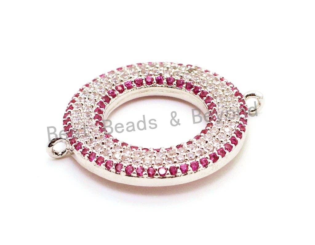 CZ Micro Pave Fuchsia Donut Ring Connector for Bracetlet/Necklace, Cubic Zirconia Space Connector, 22x27mm,sku#E69C
