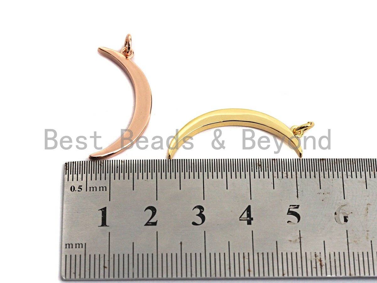 Crescent Moon Pendant, Cubic Zirconia Pendant, Silver/Gold/Rose Gold, 13x29mm, Sku#Z483