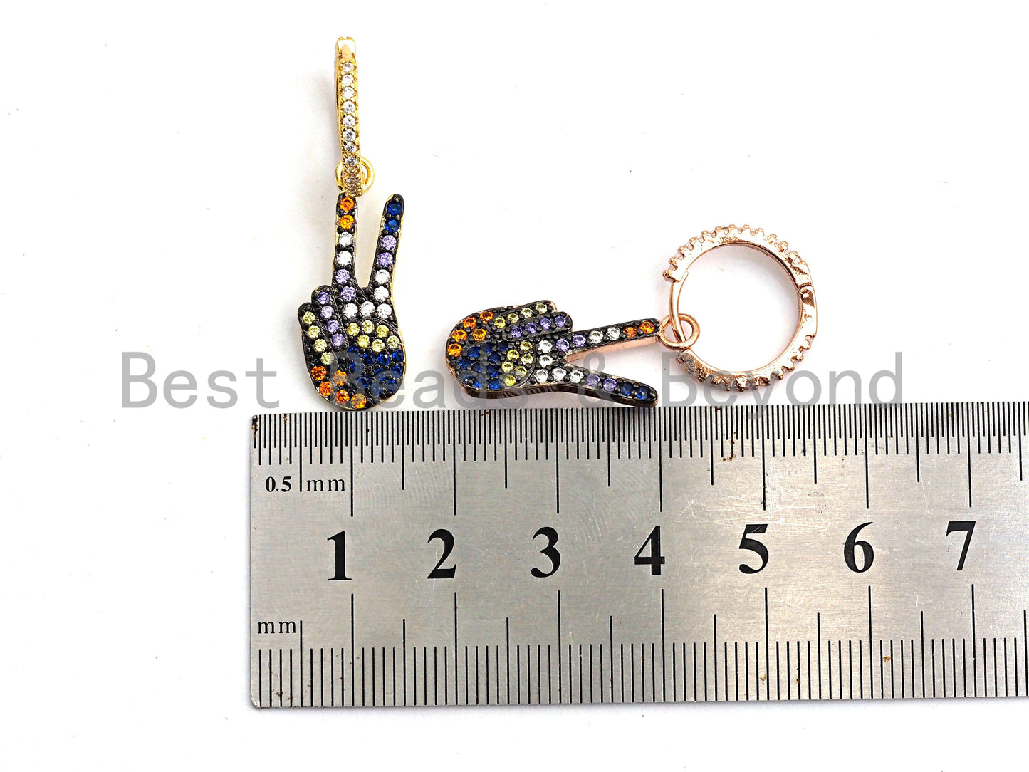 CZ Victory Sign Hoop Earrings, Sku#J55