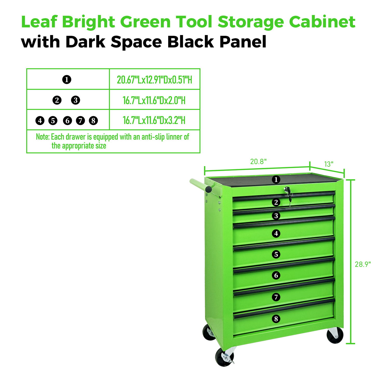 Rolling Metal Tool Chest with 7 Drawers - Green