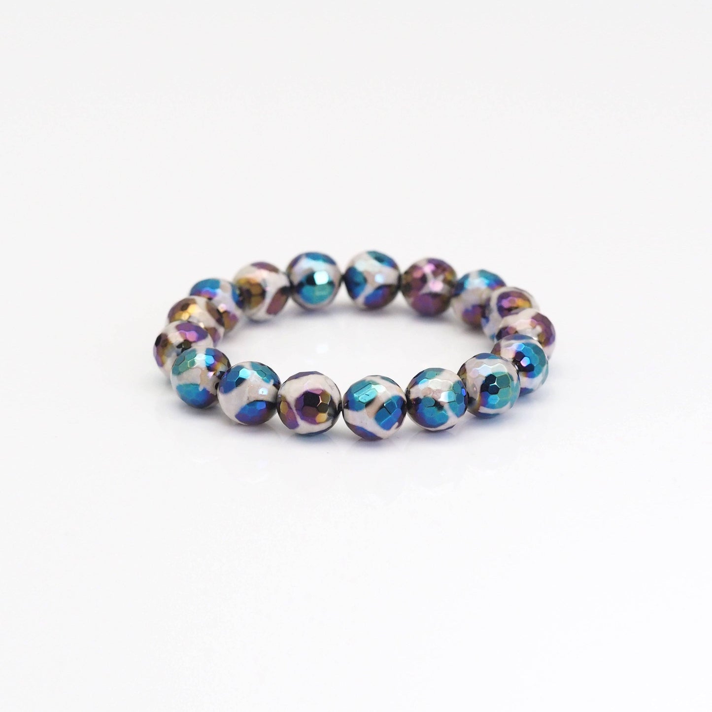 AB Mystic Black Spotted Agate Stretchy Bracelet, Sku#EF425
