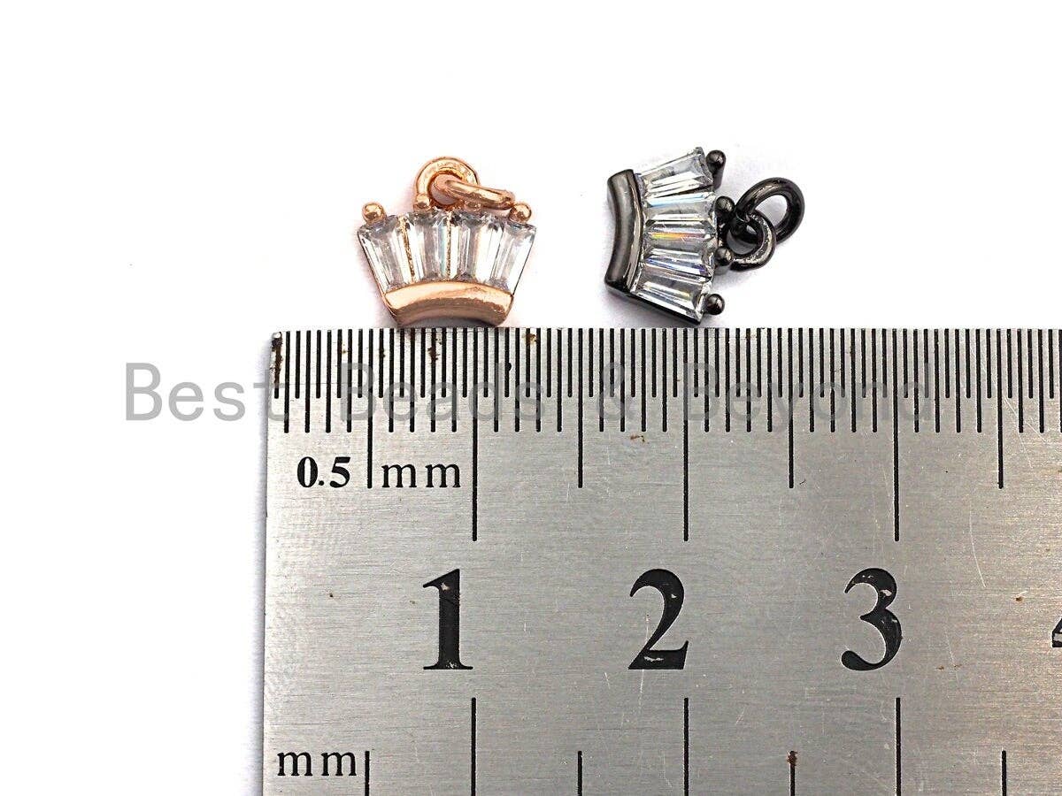 CZ Micro Pave Crown Pendant with Baguette cz ,Gold/Silver/Black/Rose Gold,Cubic Zirconia Jewelry Findings,8x8mm,sku#F917