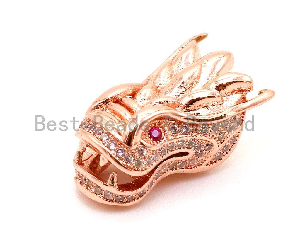CZ Micro Pave Dragon Head Animal Beads, Cubic Zirconia Spacer Beads, Men's Bracelet Beads, CZ Pave Charms, 18x10mm, sku#G100