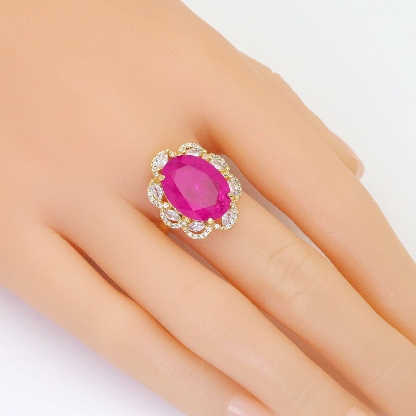 Big Oval Green Pink Stone Statement Ring, Sku#LX490