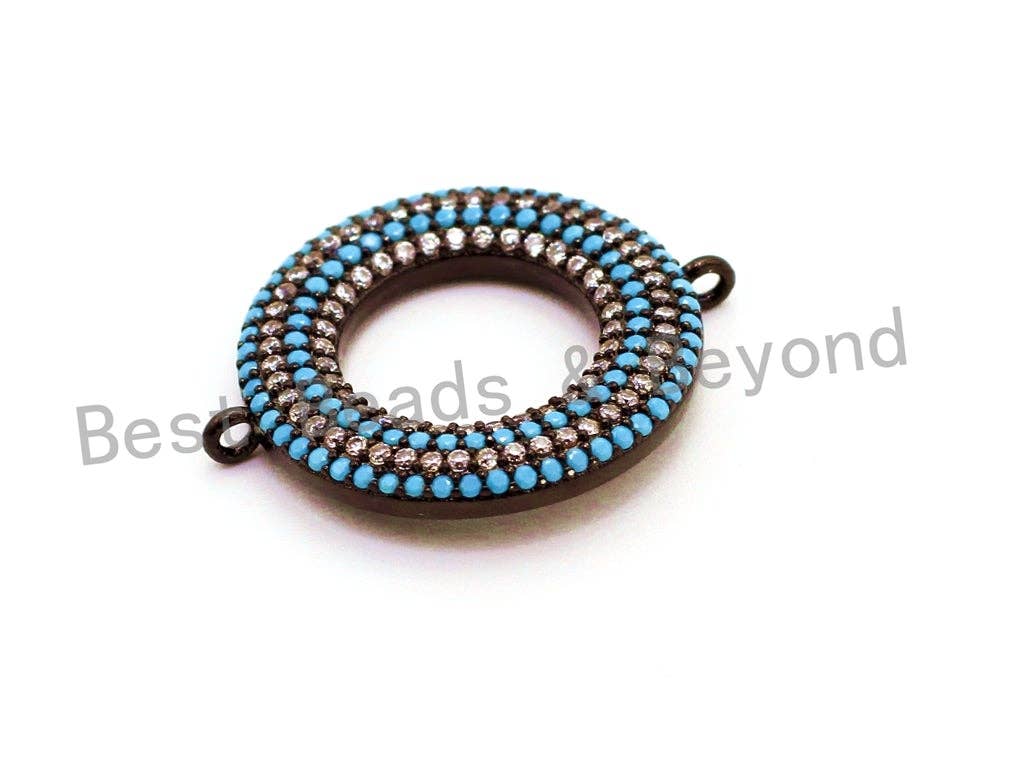 1pc/2pcs CZ Micro Pave Turquoise Donut Ring Connector for Bracelet/ Necklace, Cubic Zirconia Space Connector, 22mm, sku#E68