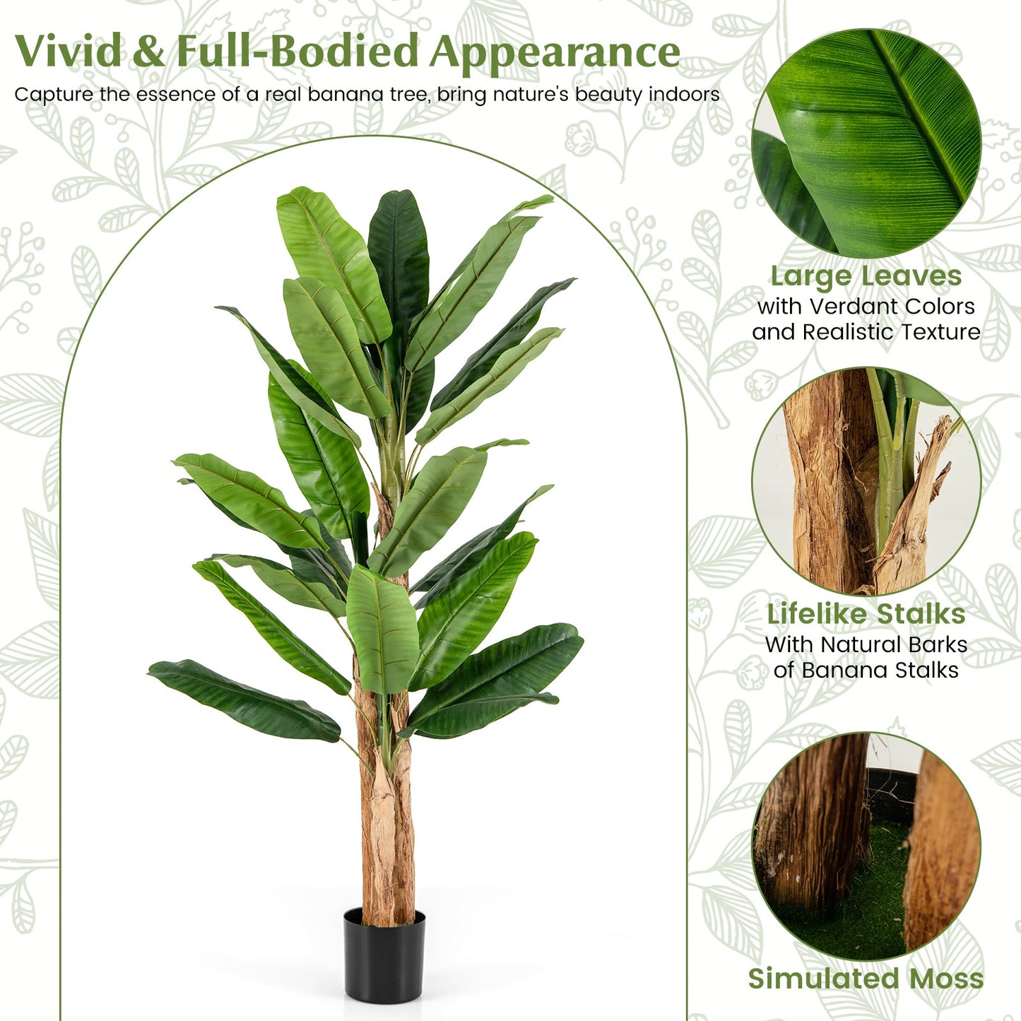 5.5/6.5 Feet Tall Artificial Banana Tree with 10/27 Large Leaves