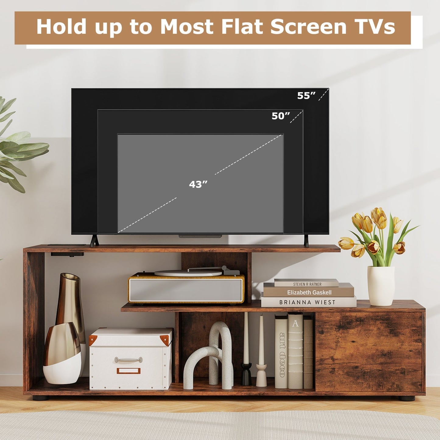 60 Inch Entertainment Center TV Stand with Power Outlet-Rustic Brown