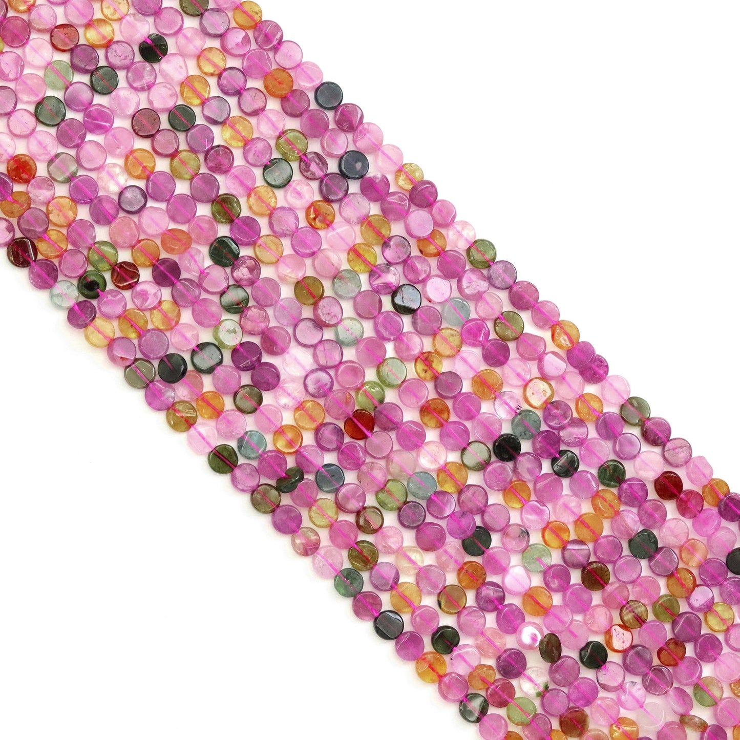 5mm Multicolor Tourmaline Flat Coin Beads, Sku#U1936