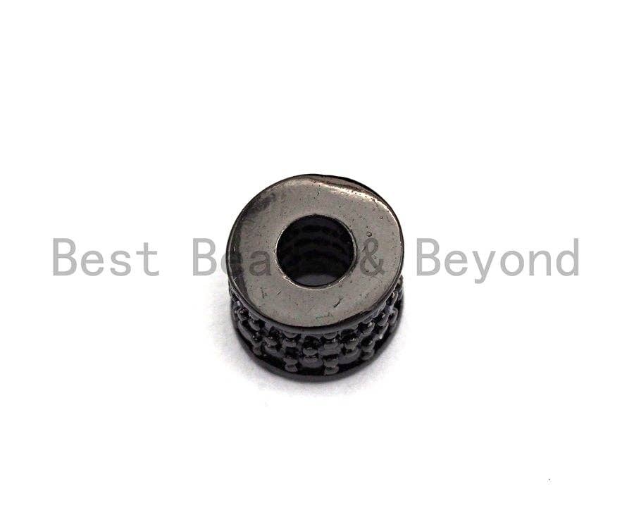 CZ Big Hole Drum Barrel Cobalt Micro Pave Beads, Gold/Rose Gold/Silver/Black Cubic Zirconia Spacer Beads, DIY Jewelry, 6x7mm, sku#X45