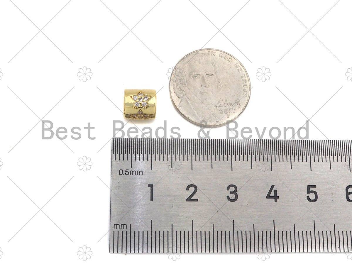 Pave Five Point Star Shape Large Hole Tube Spacer Bead