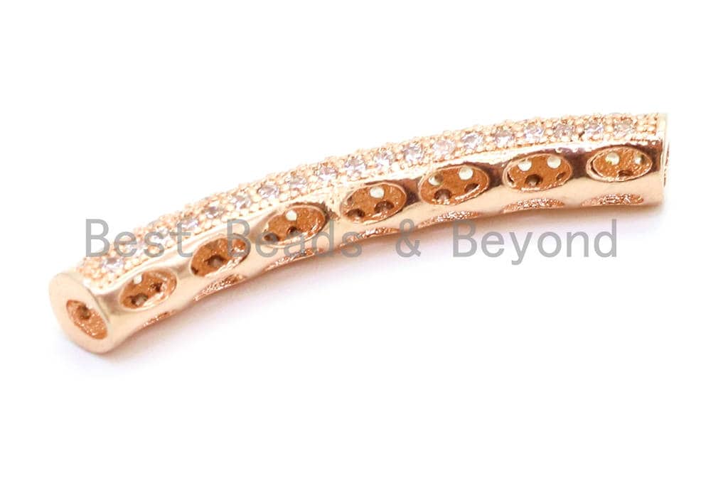 CZ Micro Pave 32x5mm Half Full Pave Tube for Bracelet/Necklace, Cubic Zirconia Separator Tube, Tube Beads, sku#G7