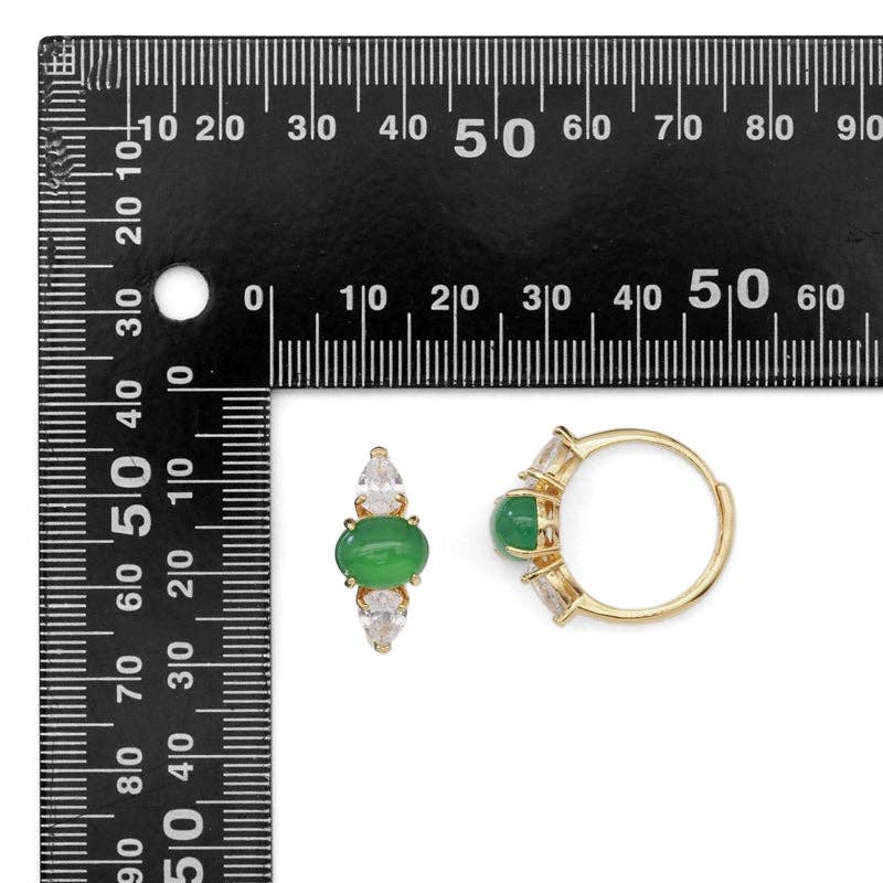 Gold Green Oval Jade CZ Adjustable Ring, Sku#LX354