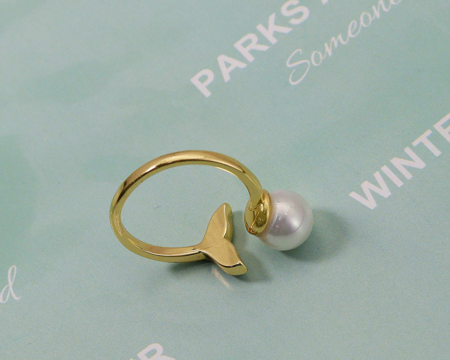 Mother of Pearl Shark Tail and Ball Open Ring, Sku#ZX46