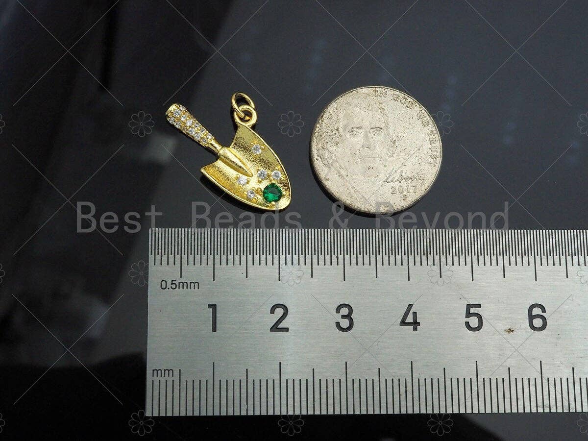 Gold Filled CZ Micro Pave Shovel Shape Pendant, 18K Gold Filled Shovel Charm, Necklace Bracelet Charm Pendant,14x24mm,Sku#LK354