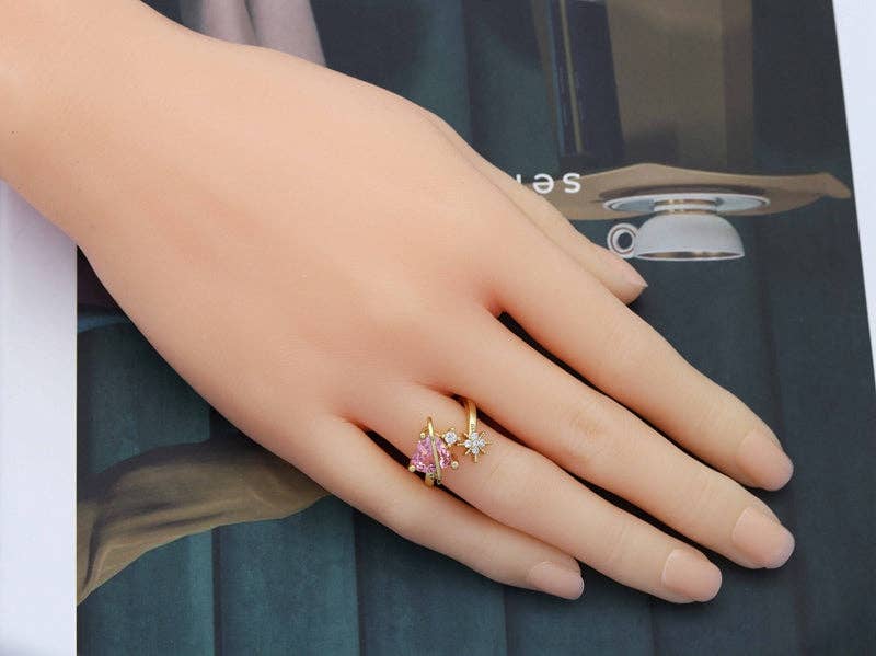 Colored Stone Heart with Star Ring, Sku#LD285