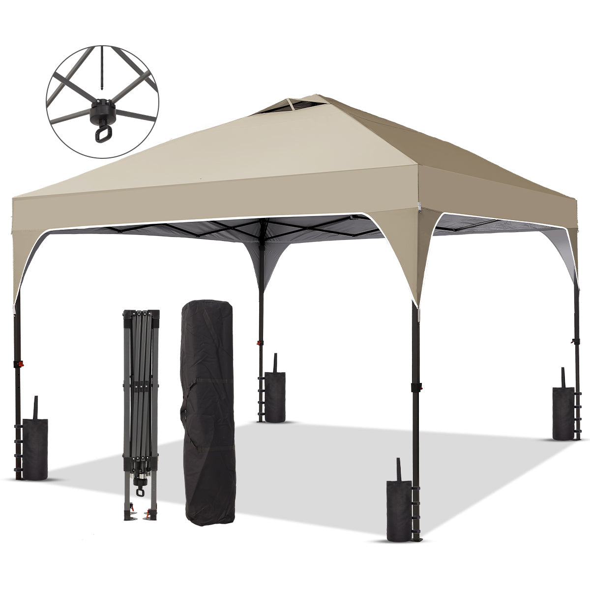 Ainfox 10ft x 10ft Pop Up Canopy Beach Tent with One Push Set up Easy Outdoor Sun Shade for Events, Parties, Camping