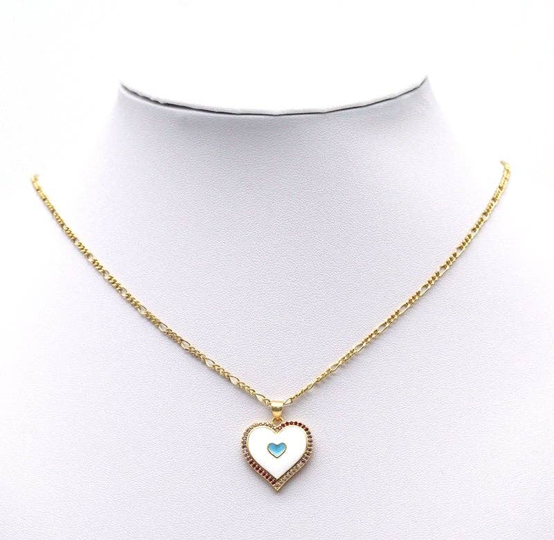 Gold Colorful CZ Enamel Blue Heart Charm, Sku#LK719