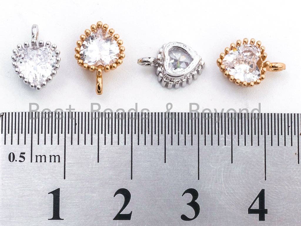 Small Micro Pave Heart Shaped Pendant with Big Clear CZ, Cubic Zirconia Pendant Charm,Gold/Silver, 7x10mm, sku#B80