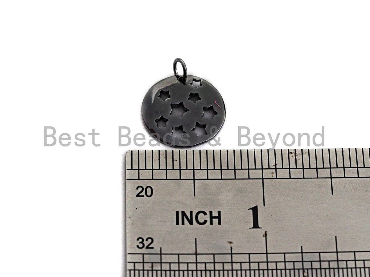 Hollow out Multi Star Coin Pendant/Charm,Flat Sheet Copper CZ Pendant, Silver/Gold/Black Tone,16x16mm,Sku#Z457