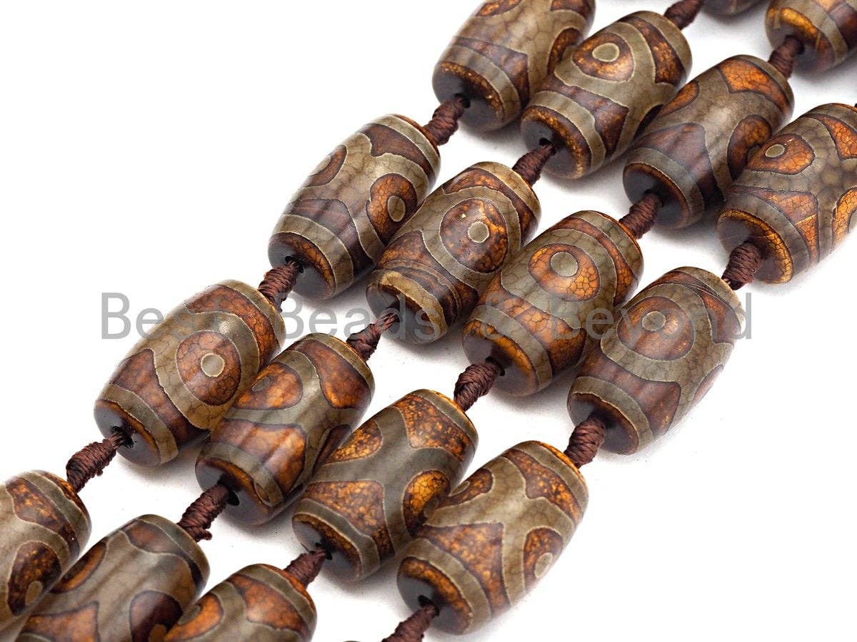 1pc/11pc Natural Tibetan Agate Barrel Beads, Ancient Brown Dzi Drum Beads, Tibetan Dzi Beads, 15x22mm,sku#U501