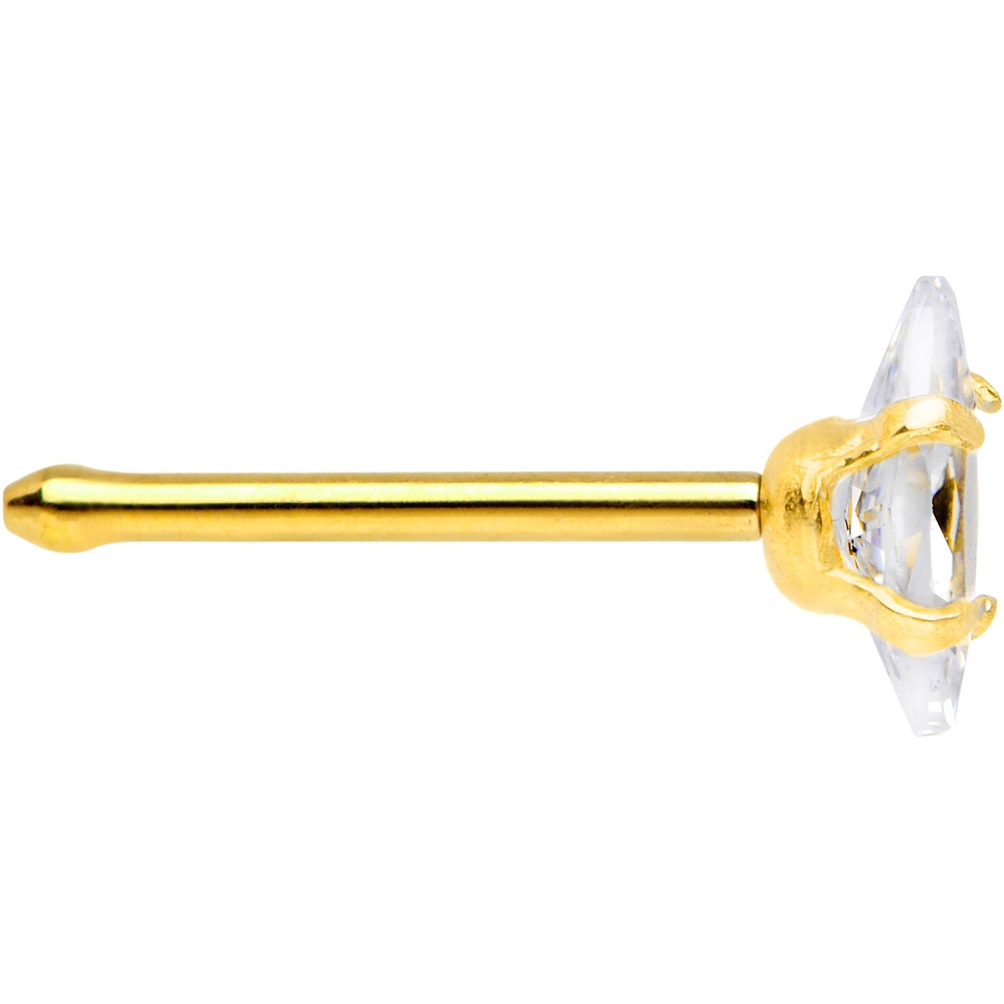 20G 1/4 Clear CZ Gem Gold IP Ellipse Nose Bone