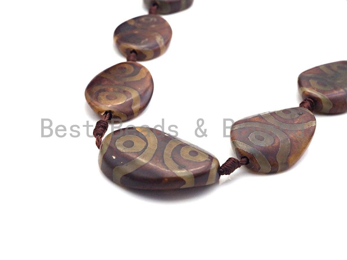 1pc/8pc Natural Tibetan Agate Flat Oval Spacer Beads, Brown White Dzi Spacer Beads, Tibetan Dzi Beads, 25x36mm, sku#U876