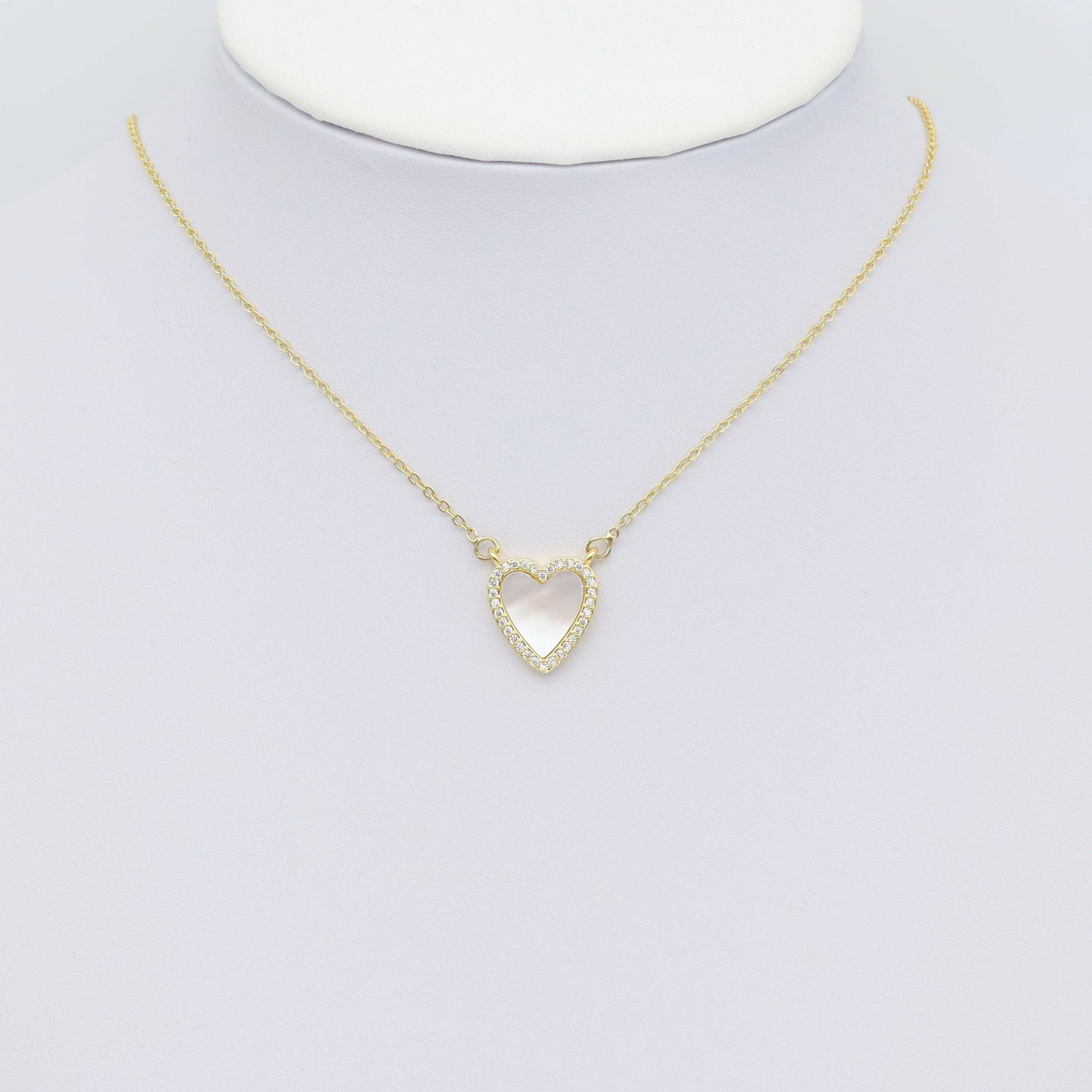 Gold CZ Mother of Pearl CZ Heart Shape Charm, Sku#LX456
